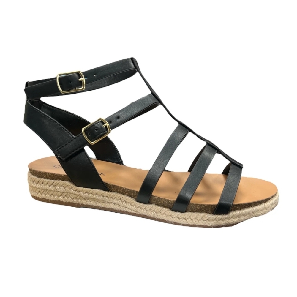 City Classified Black Gladiator Style Espadrilles Strappy Sandals, Size 9